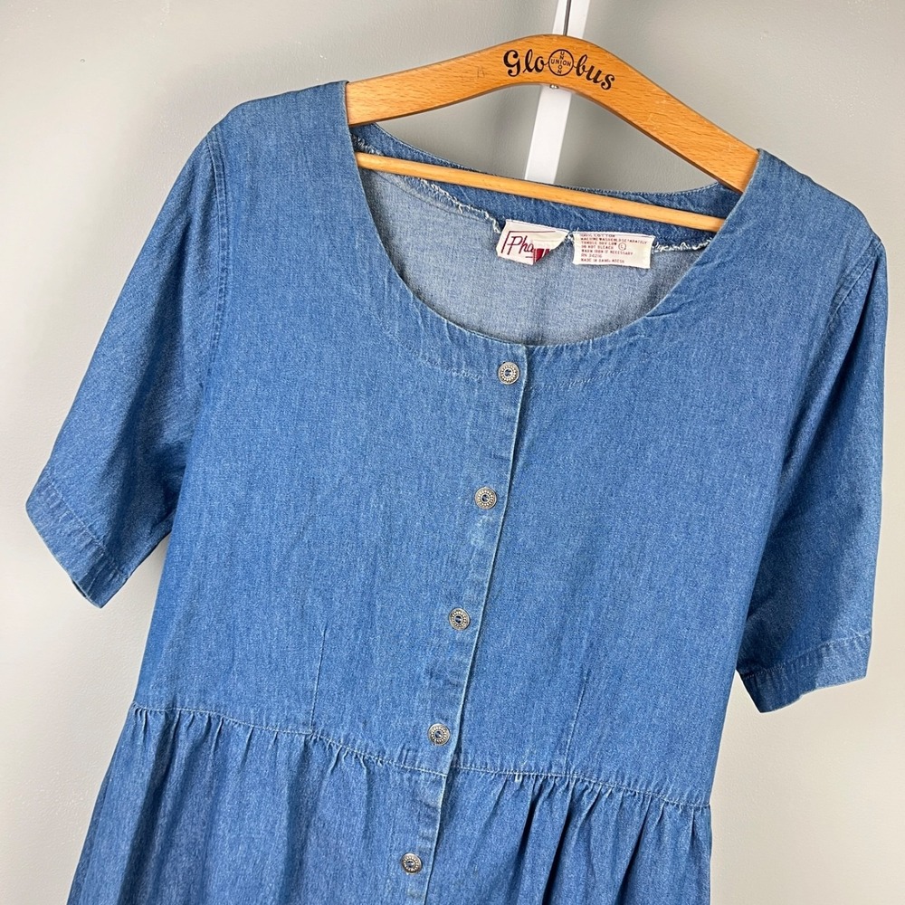 Vintage 80s 90s Phases Denim‎ Dress Womens L Boho Western Granny Retro